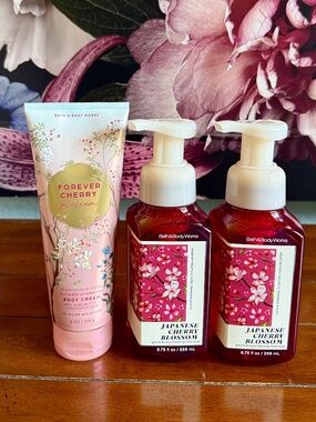NEW 3-Pc FOREVER CHERRY BLOSSOM Body Cream & Foaming Hand Soap BBW Trio